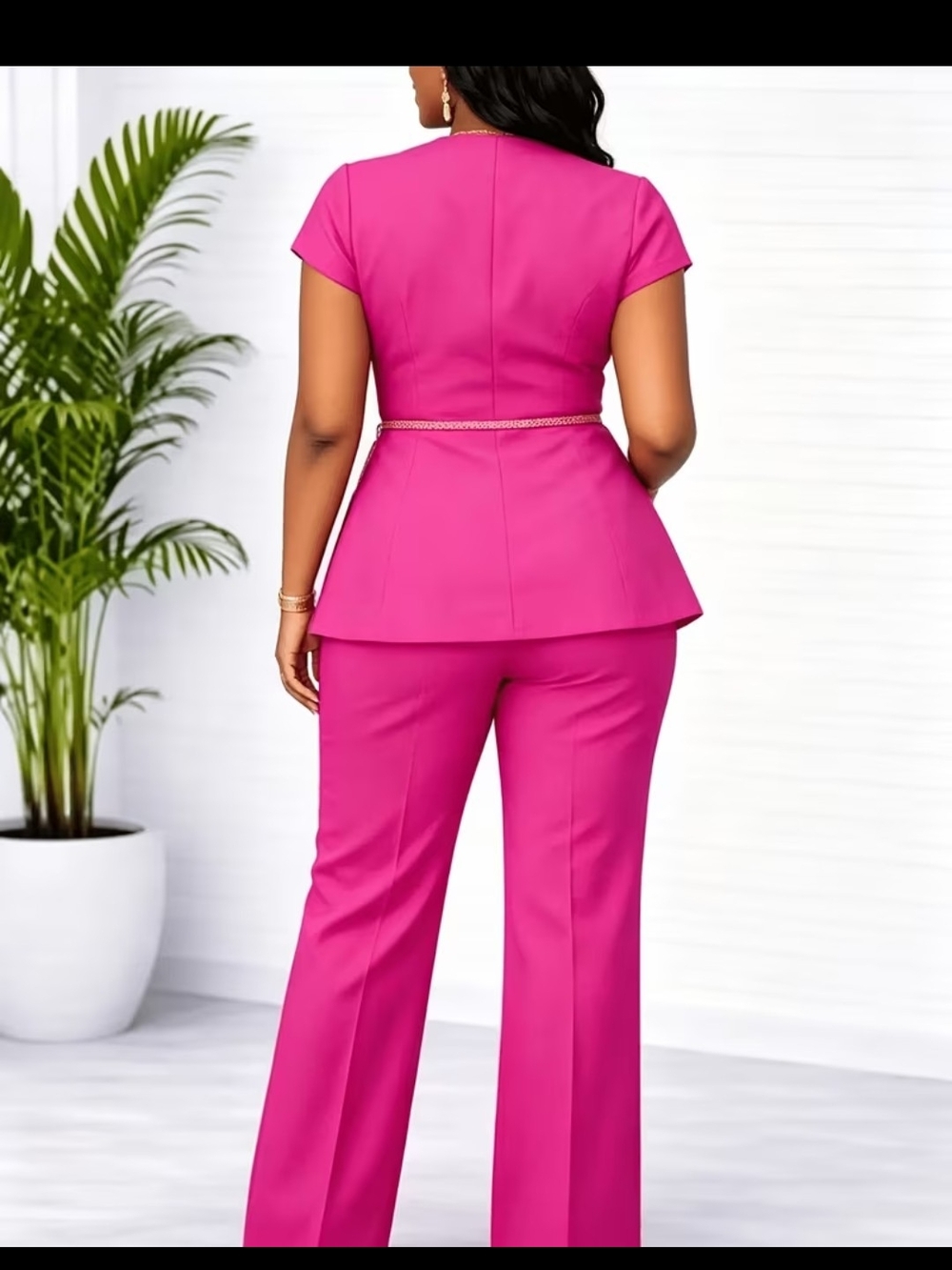 Fuchsia Peplum Pant Set - Women's Two-Piece Jumpsuit Alternative